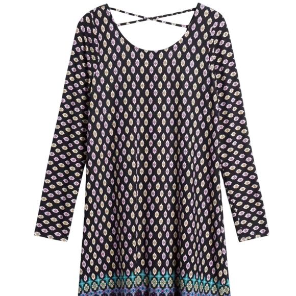 NWT Loveappella Charming Black Multi Colored Design Kasi Knit Dress Caged Back - Picture 6 of 16